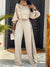 Mock-Neck Puff-Sleeve Top & Wide-Leg Pants Set