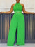 Solid Halter Top & Wide-Leg Pants Set