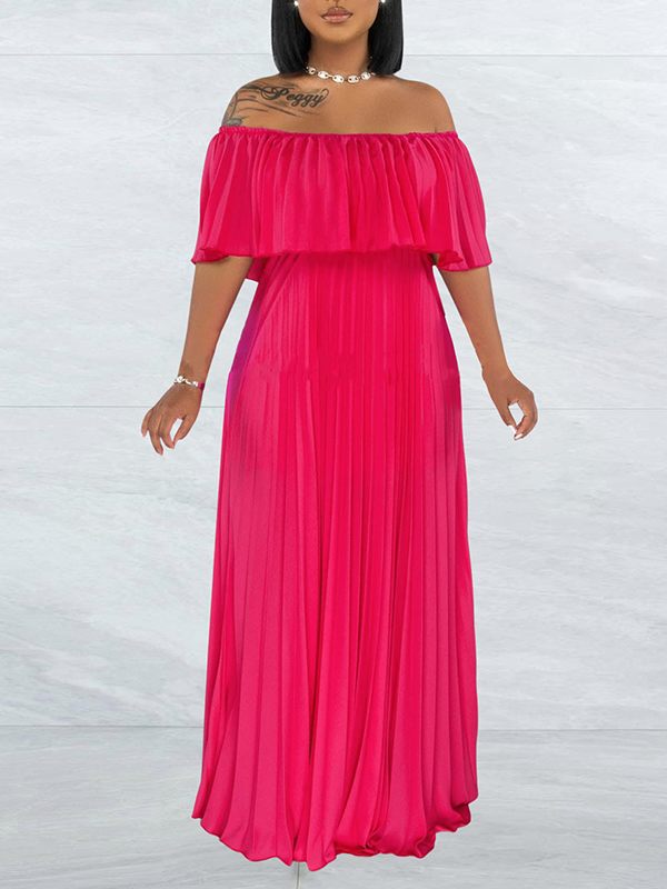 Off-Shoulder Pleated Dress