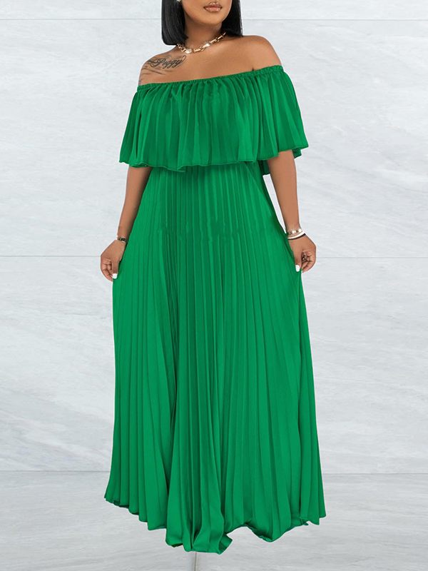 Off-Shoulder Pleated Dress