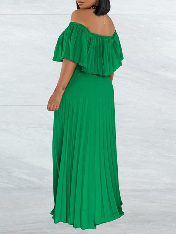 Off-Shoulder Pleated Dress