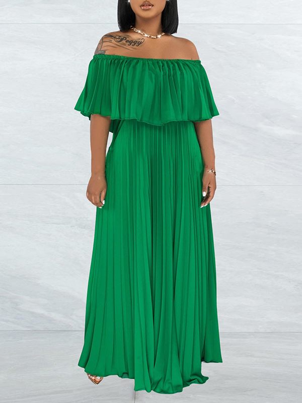 Off-Shoulder Pleated Dress