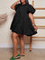 Solid Puff-Sleeve Ruffle Dress