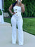 Button Strapless Straight Jumpsuit