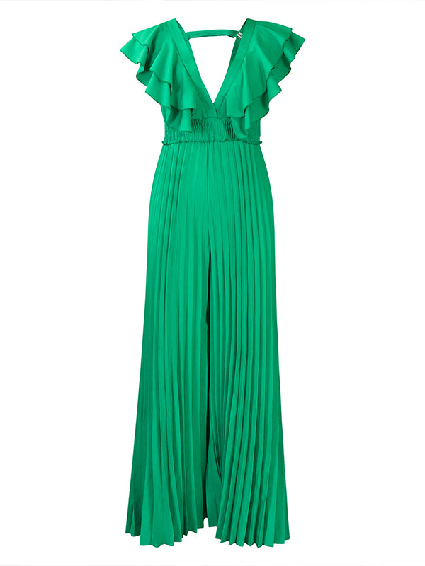 V-Neck Ruffle Pleated Jumpsuit