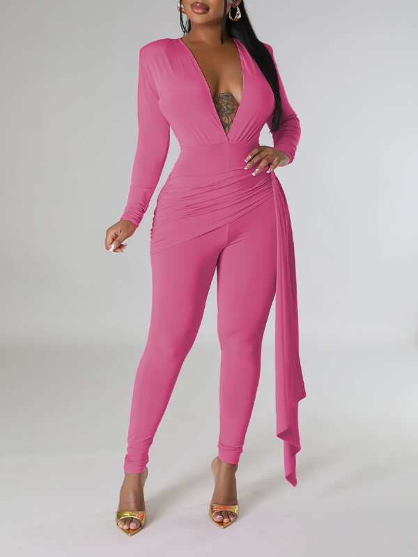 V-Neck Draped Jumpsuit