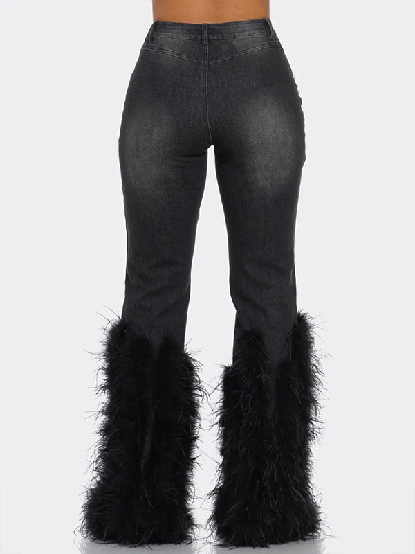 Faux Fur Combo Ripped Jeans