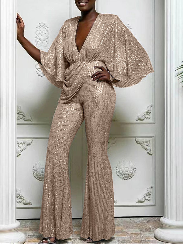 Sequin V-Neck Jumpsuit