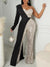 Sequin-Combo One-Shoulder Jumpsuit