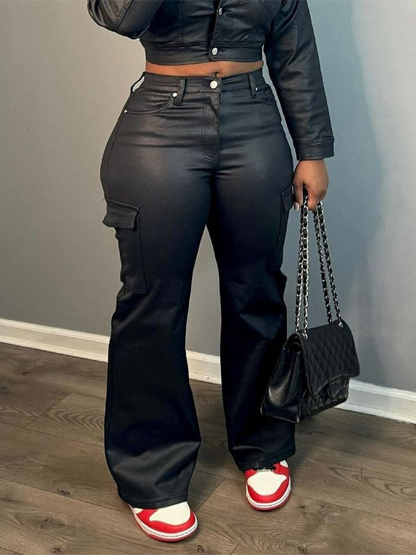 Faux Leather Cargo Pants