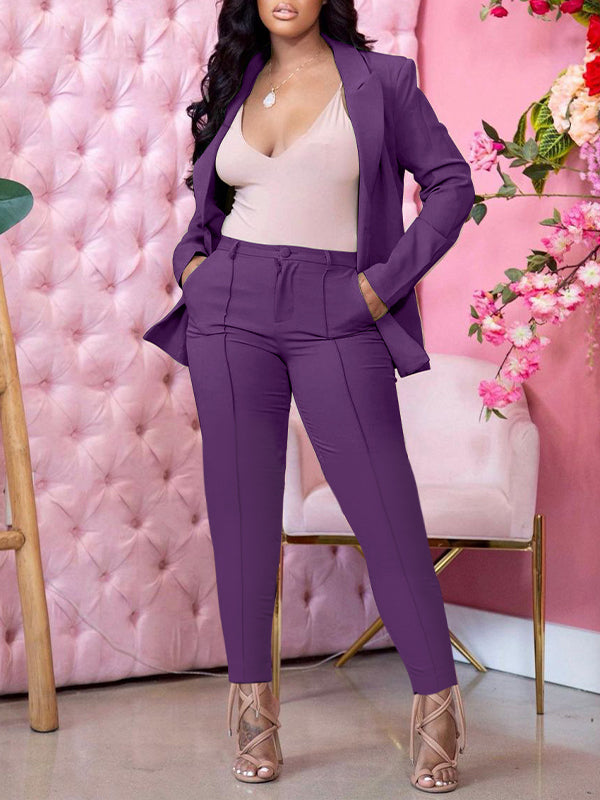 Solid Blazer & Pants Set