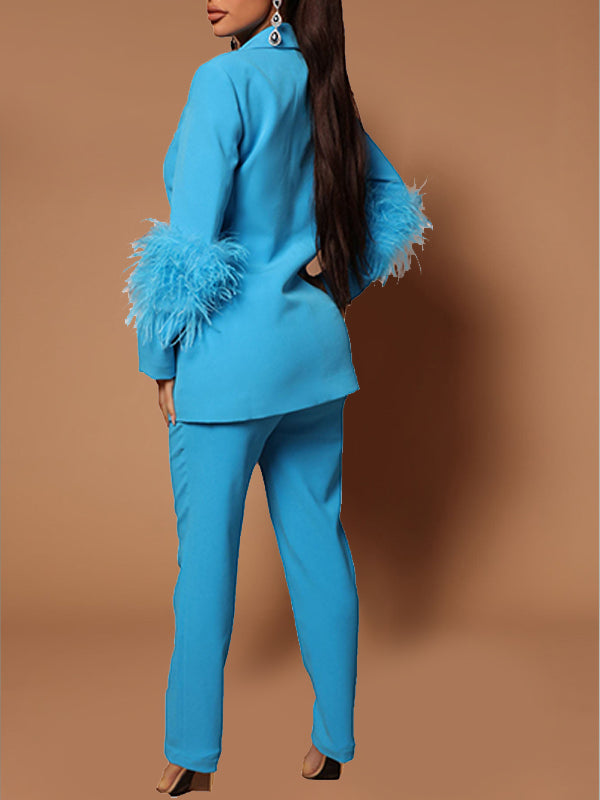 Feather Blazer & Pants Set