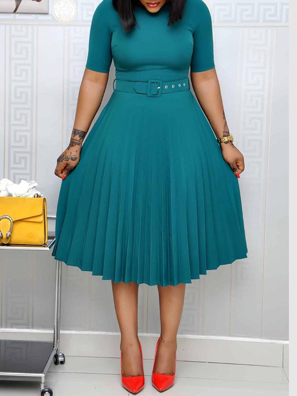 Belted Pleated Dress