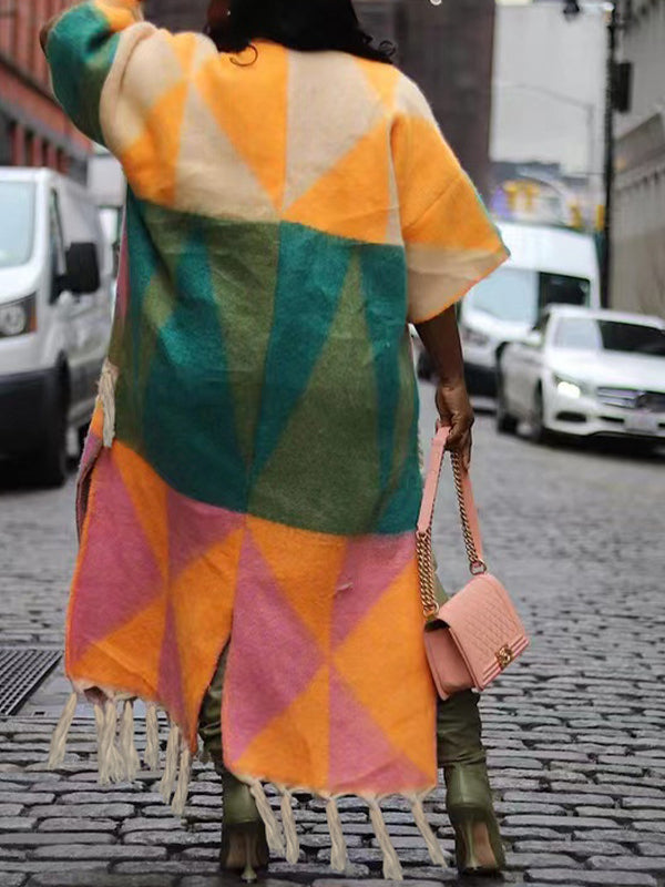 Fringe Combo Printed Cardigan