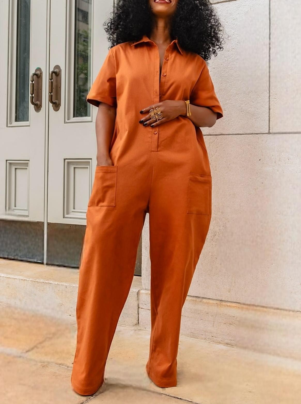 Solid Button-Front Jumpsuit