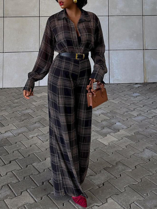 Plaid Wide-Leg Jumpsuit