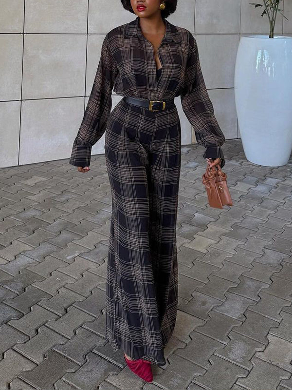 Plaid Wide-Leg Jumpsuit