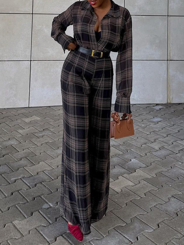 Plaid Wide-Leg Jumpsuit