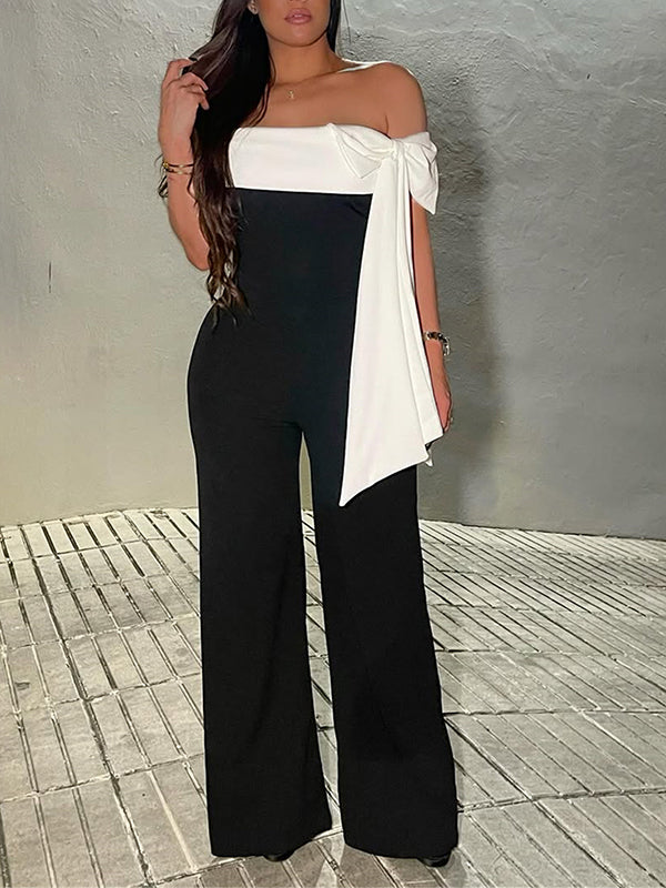 Two-Tone Off-Shoulder Jumpsuit