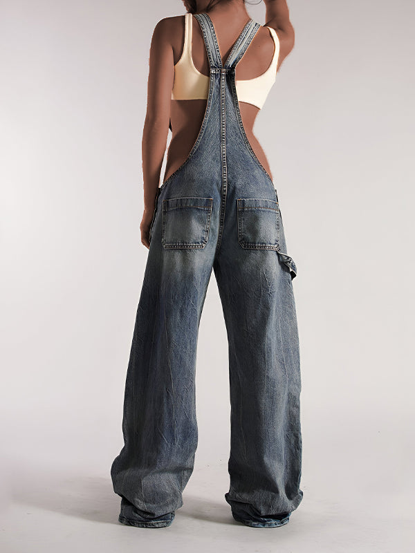 Wide-Leg Denim Overalls