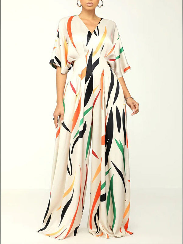 Printed V-Neck Wide-Leg Jumpsuit