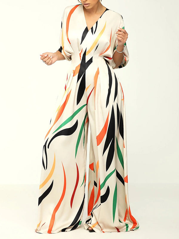 Printed V-Neck Wide-Leg Jumpsuit