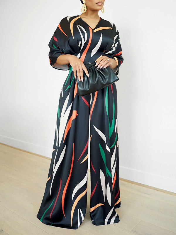 Printed V-Neck Wide-Leg Jumpsuit