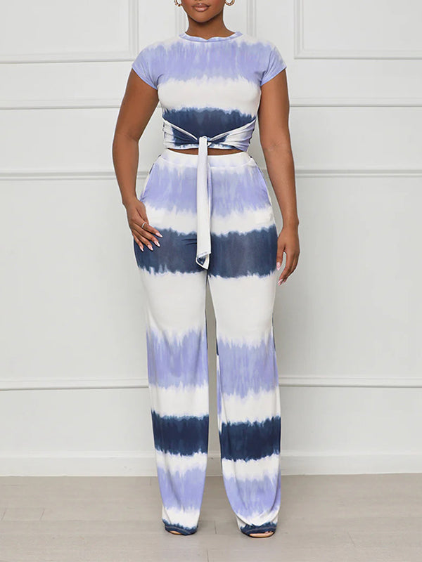 Printed Tied Tee & Straight Pants Set