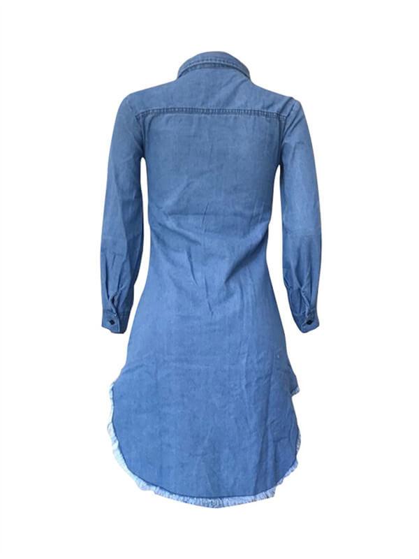 Destroyed Button-Down Denim Shirt Dress (1446162563117)