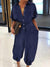 Button-Front Belted Denim Jumpsuit