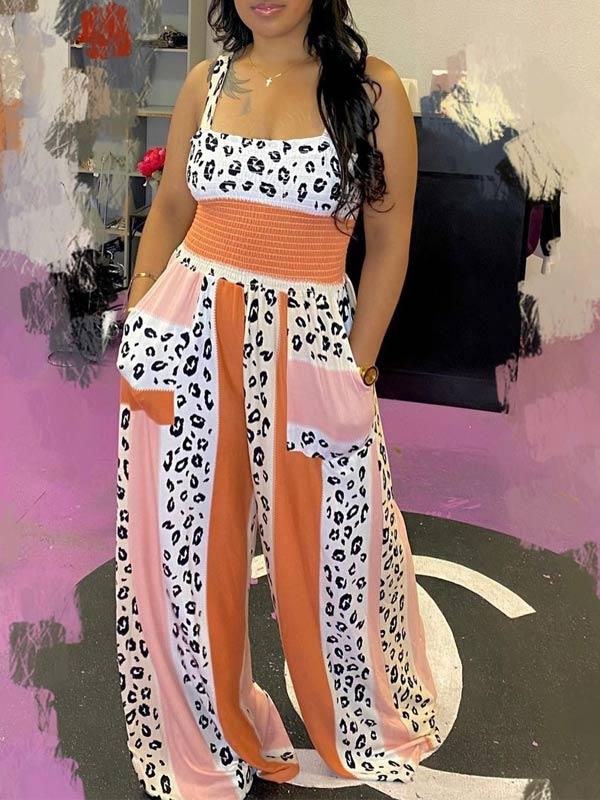 Printed Smocked Wide-Leg Jumpsuit