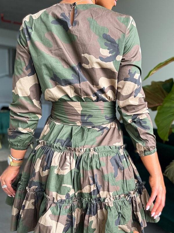 Camo Tied Ruffle Dress