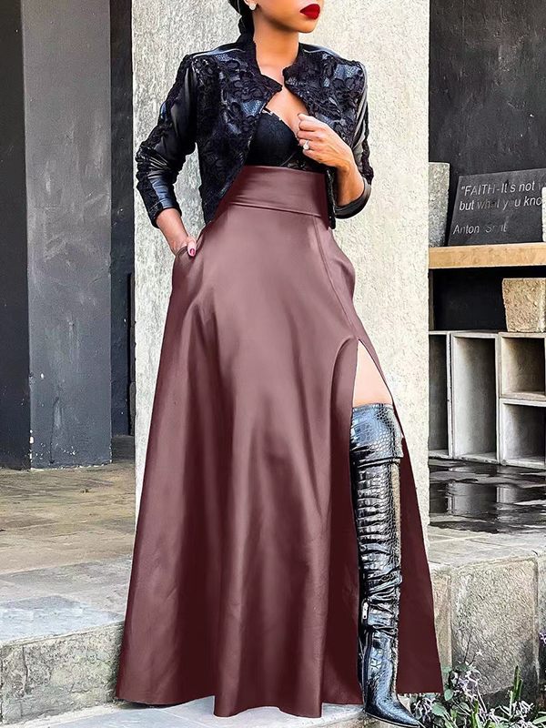 Slit Faux-Leather Skirt