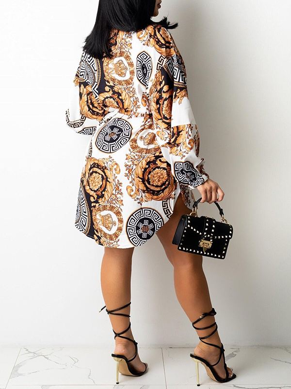 Printed Belted Shirt Dress