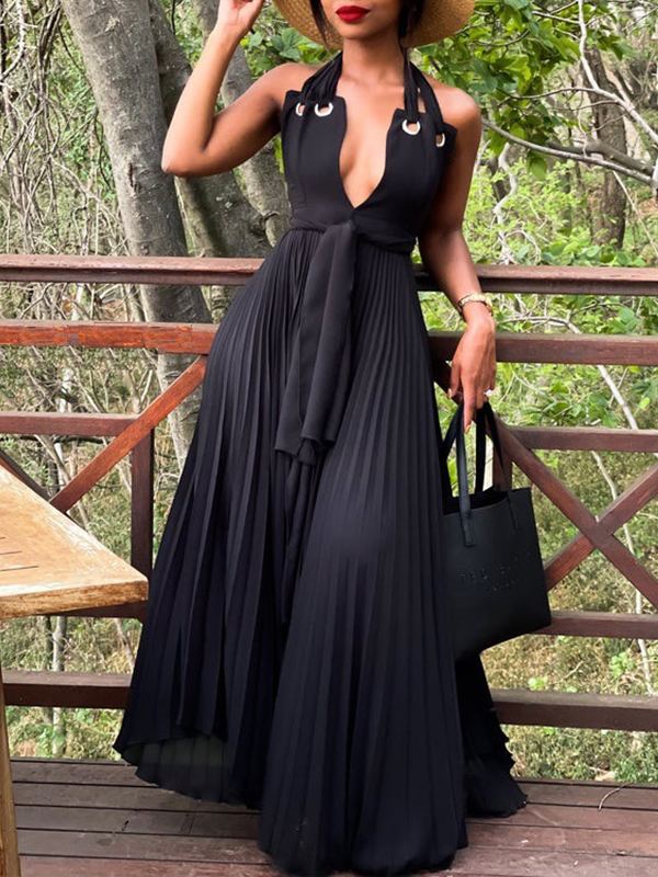 Halter Pleated Maxi Dress