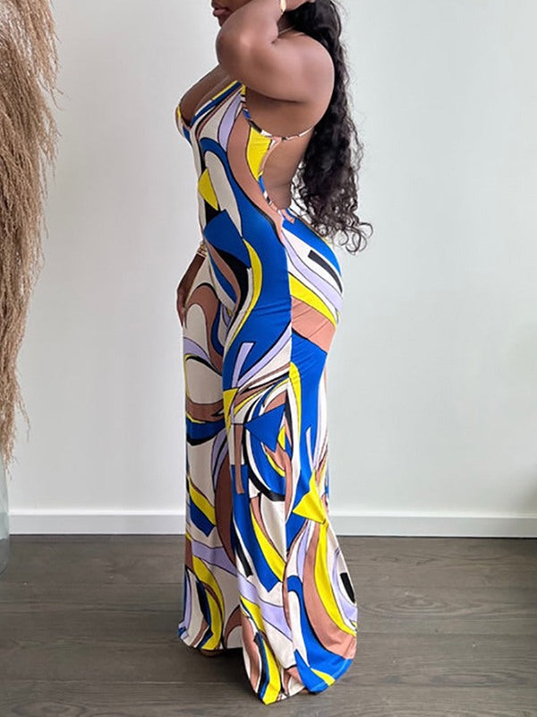 Printed Backless Jumpsuit