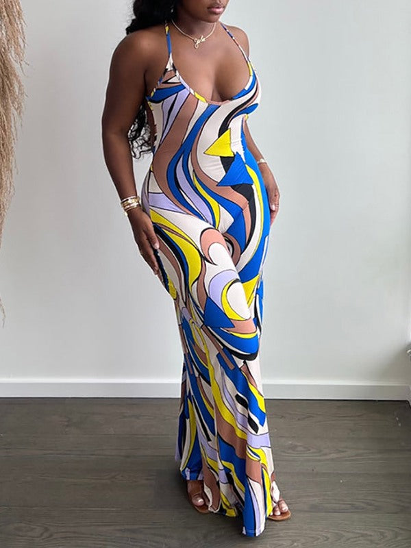 Printed Backless Jumpsuit