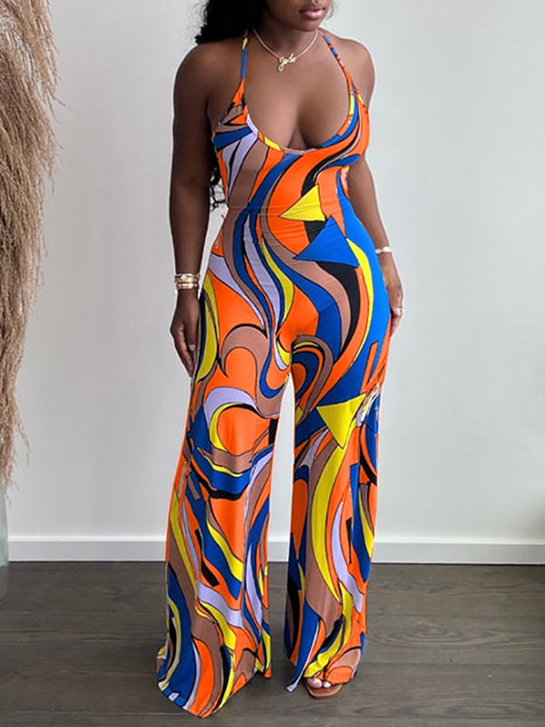 Printed Backless Jumpsuit