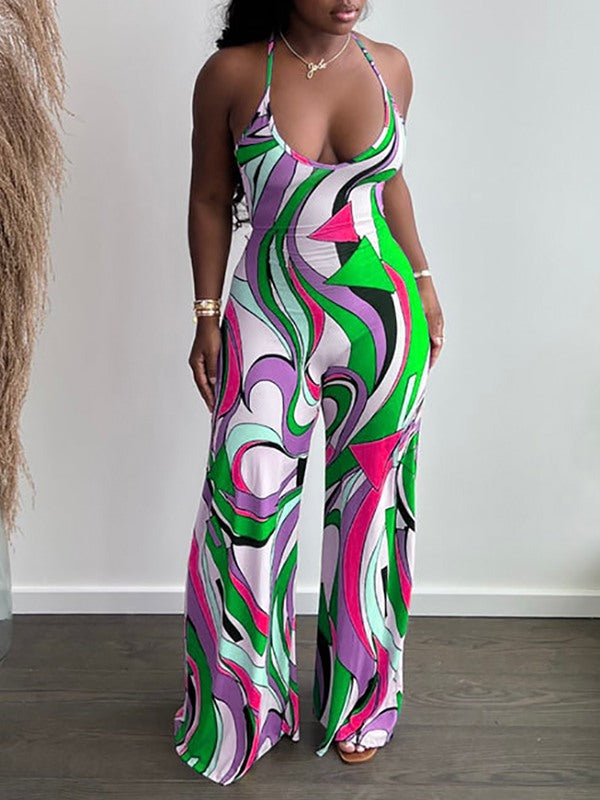 Printed Backless Jumpsuit