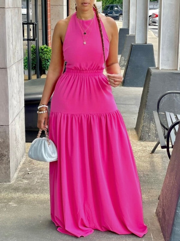 Sleeveless Elastic-Waist Maxi Dress