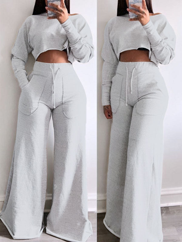 Raw-cut Sweatshirt &amp; Wide-Leg Pants Set