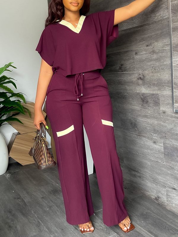 V-Neck Top & Drawstring Pants Set