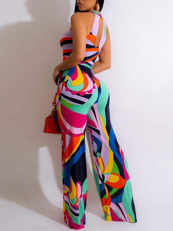 Printed Sleeveless Tied Jumpsuit