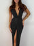 Plunge Backless Twisted Slit Dress--Clearance