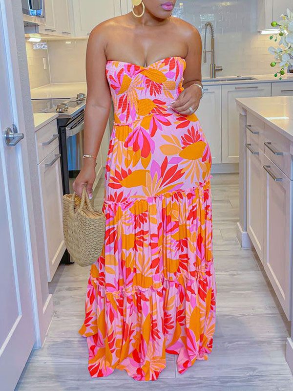 Printed Strapless Maxi Dress