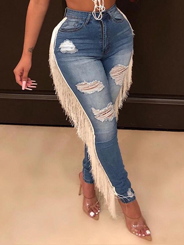 Distressed Fringe Jeans