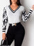 Black Contrast V-Neck Sweater--Clearance