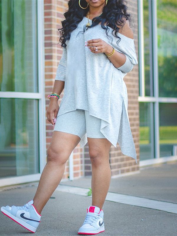 Asymmetric Top & Biker Shorts Set