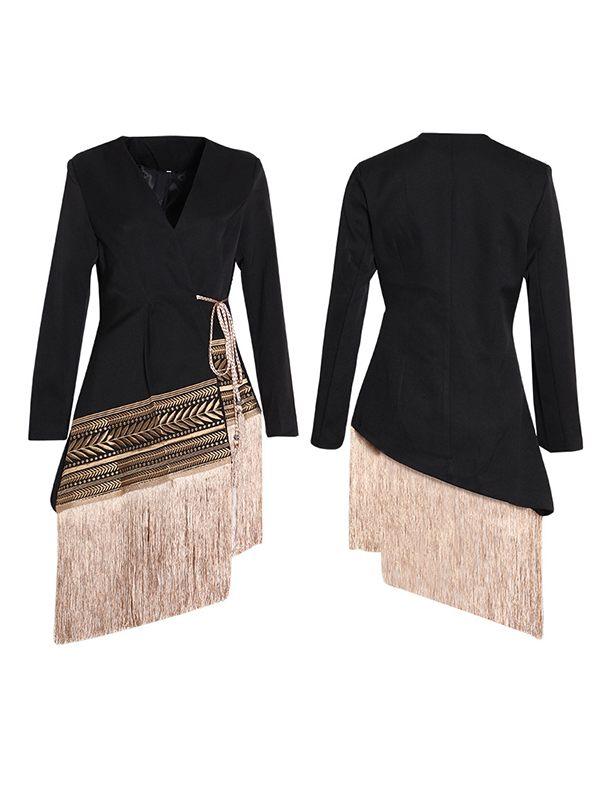 Fringe Combo Wrapped Blazer--Clearance