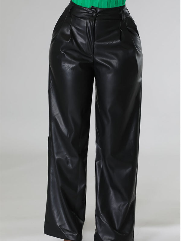 Wide-Leg Faux-Leather Pants